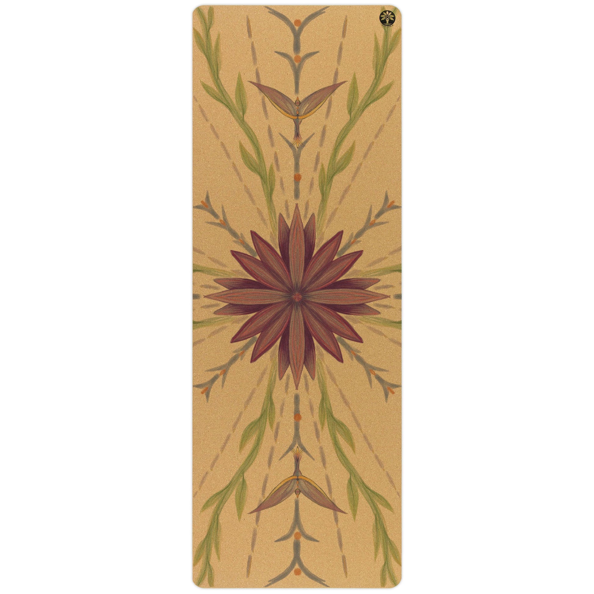 Yoga mat with floral design on a beige background